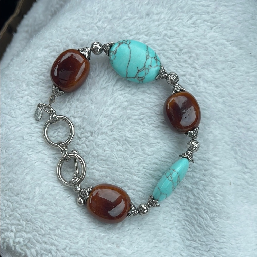 Turquoise and Brown Beaded Bracelet